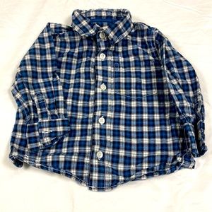 Old Navy boys long sleeve button down blue checkered shirt size 18 to 24 m